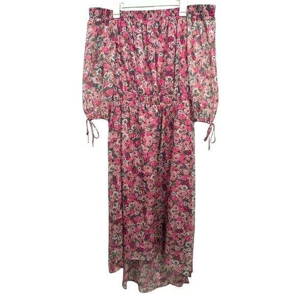 INC International Concepts Pink Floral Off Shoulder High Low Midi Dress XL - Picture 7 of 13